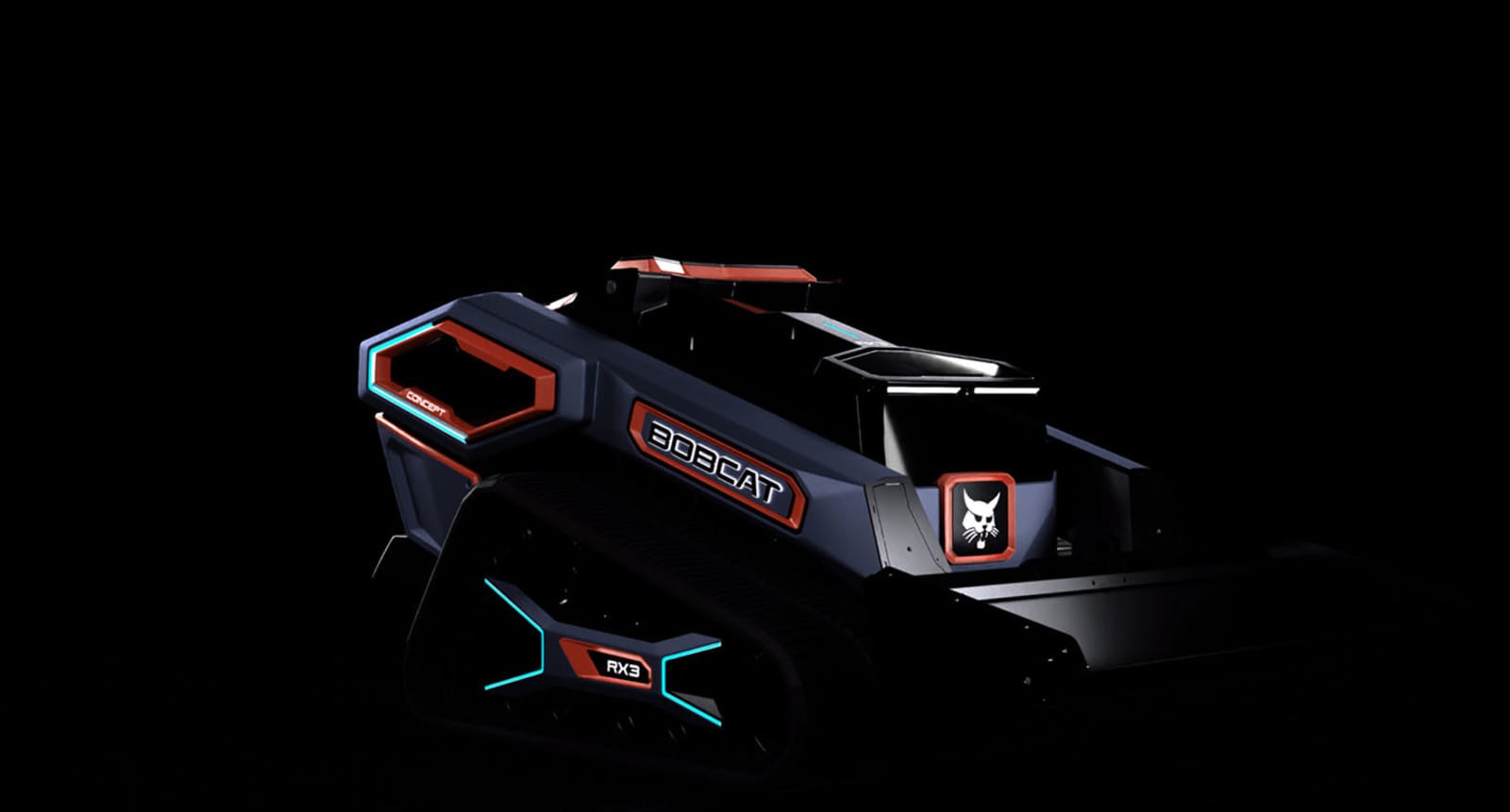 The Bobcat RogueX3 concept loader, front three-quarter view